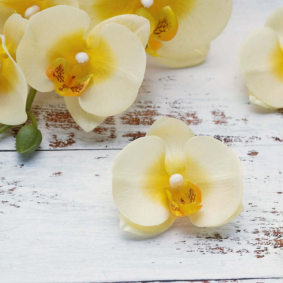 20 Silk Artificial Orchids Flower Heads Yellow - Versatile Floral Accents for DIY Floral Arrangements Corsages & Event Decor 4"