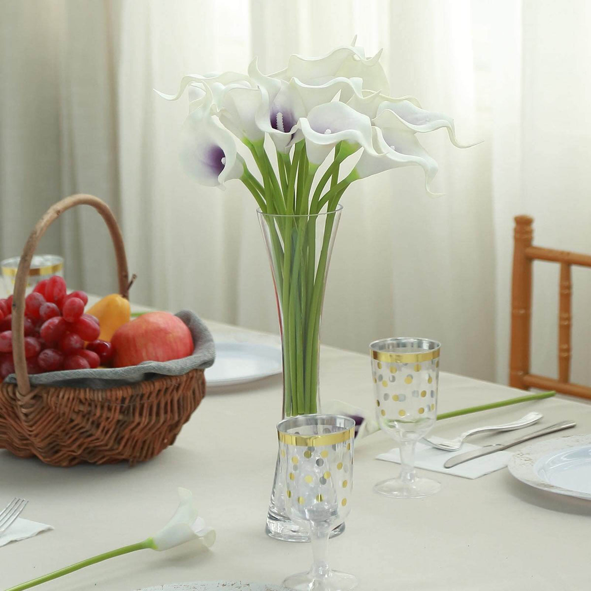 20 Stems 14" White Purple Artificial Poly Foam Calla Lily Flowers