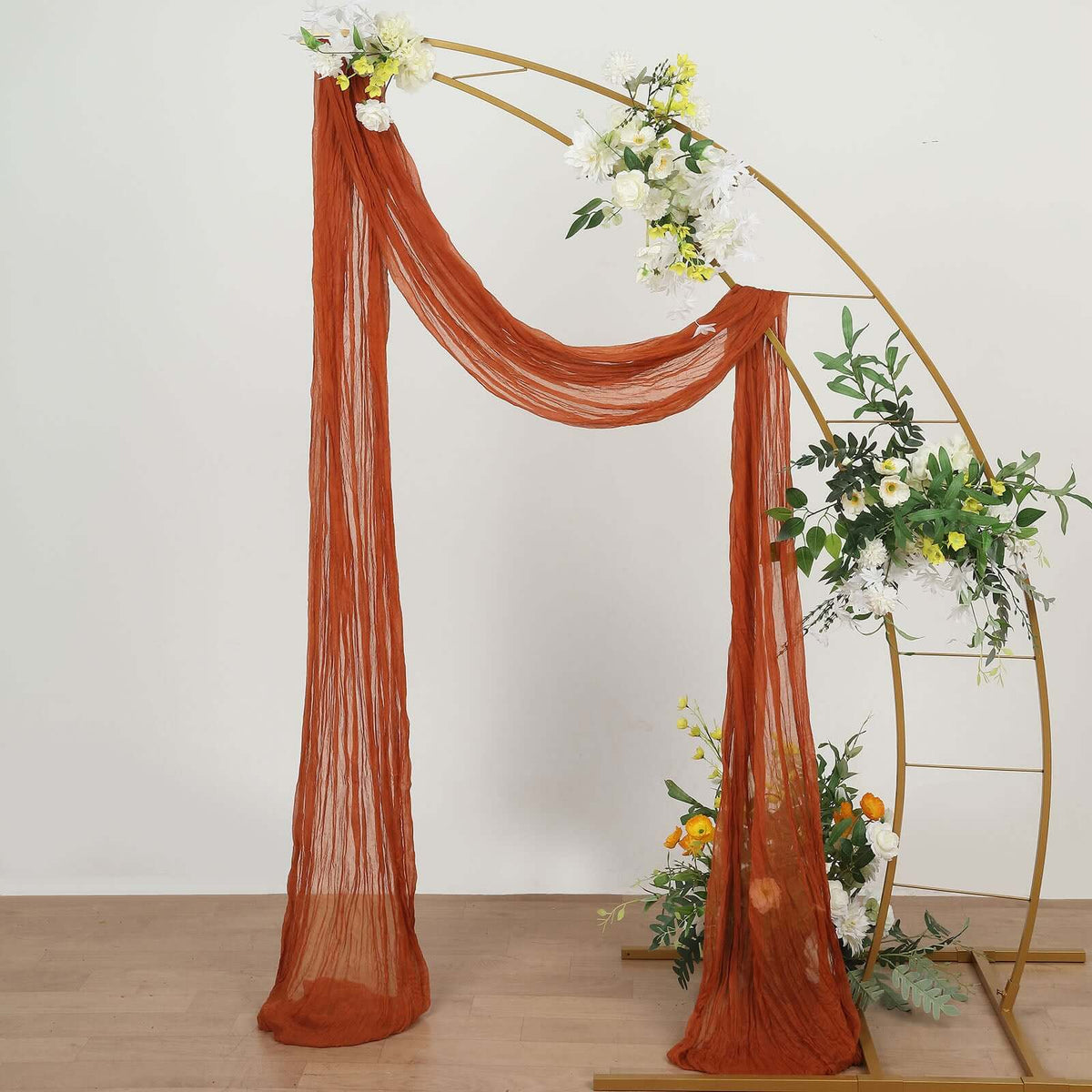 20ft Terracotta (Rust) Gauze Cheesecloth Fabric Wedding Arch Drapery, Window Scarf Valance, Boho Decor Arbor Curtain Panel