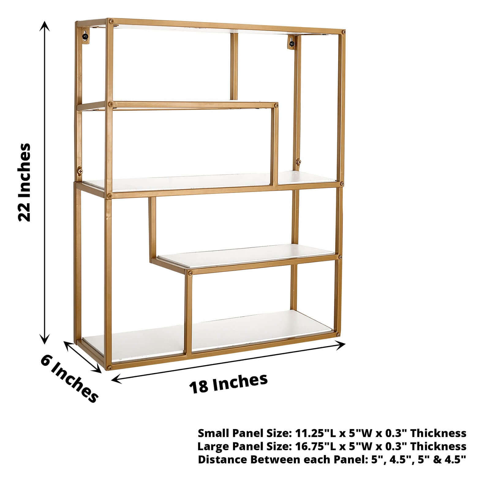 4-Tier Dessert Cupcake Stand Metal Gold with White Wood Panels - Wall Shelf & Book Display Rack 22"