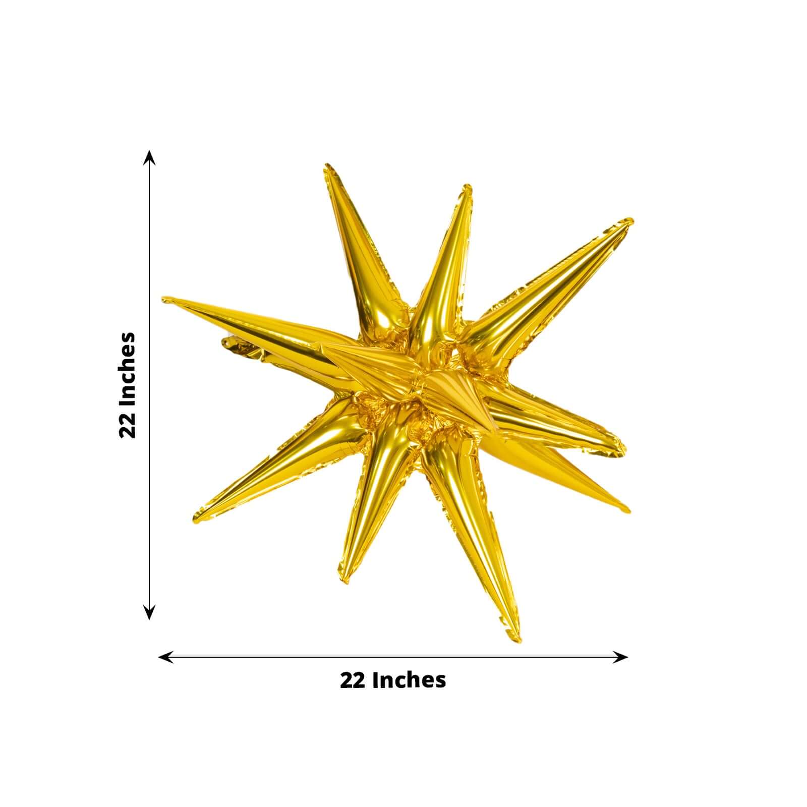 5 Pack Metallic Gold 14-Point Starburst Mylar Foil Balloons, 22" Fireworks Star Explosion Party Balloons