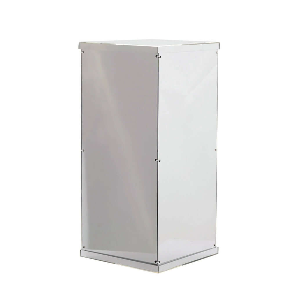 24" Silver Mirror Finish Acrylic Display Box, Pedestal Riser with Interchangeable Lid and Base