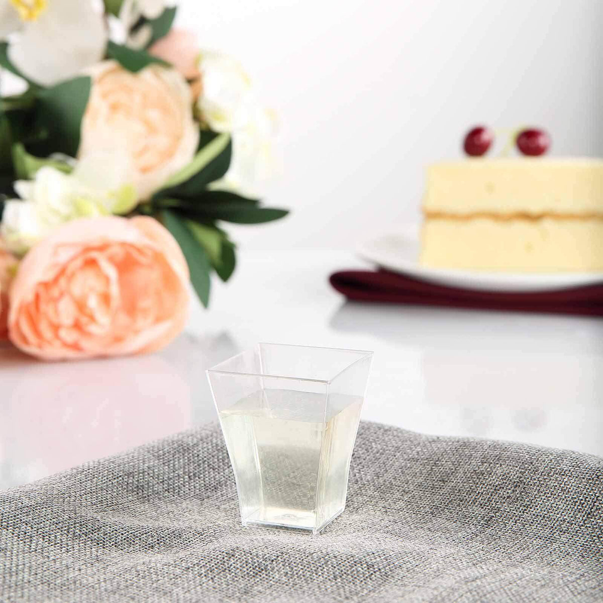 24-Pack Plastic Shot Glasses Clear Super Chic Square - Durable Disposable Glasses for Drinks 2oz