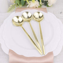24-Pack Plastic Spoons Glossy Gold - Premium Heavy Duty Disposable Silverware 8"