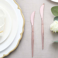 24-Pack Plastic Knives Modern Flatware Rose Gold - Premium Heavy Duty Disposable Silverware 8"