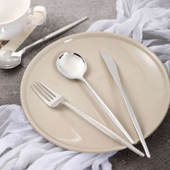 24-Pack Plastic Flatware Set with Sleek Modern Design Silver - Premium Disposable Silverware 8"