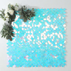 24sq.ft Shiny Iridescent Blue Sequin Shimmer Wall Photo Backdrop with Mermaid Scales Pattern, Party Wall Art Décor Panels - 24 Panels
