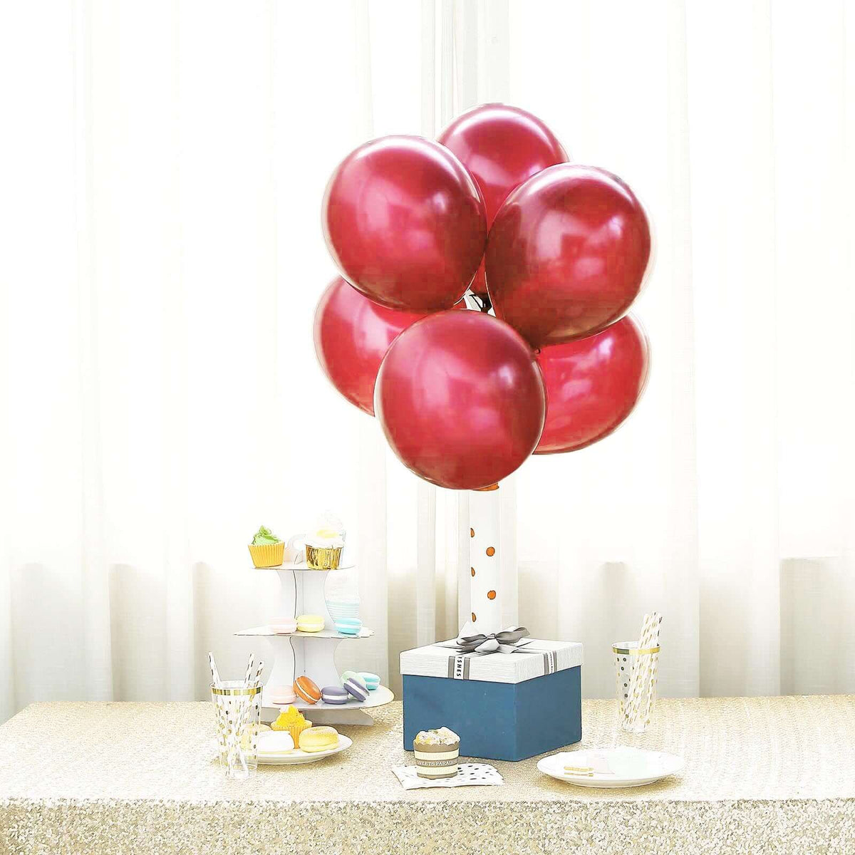 25 Pack 12" Shiny Pearl Burgundy Latex Helium or Air Balloons