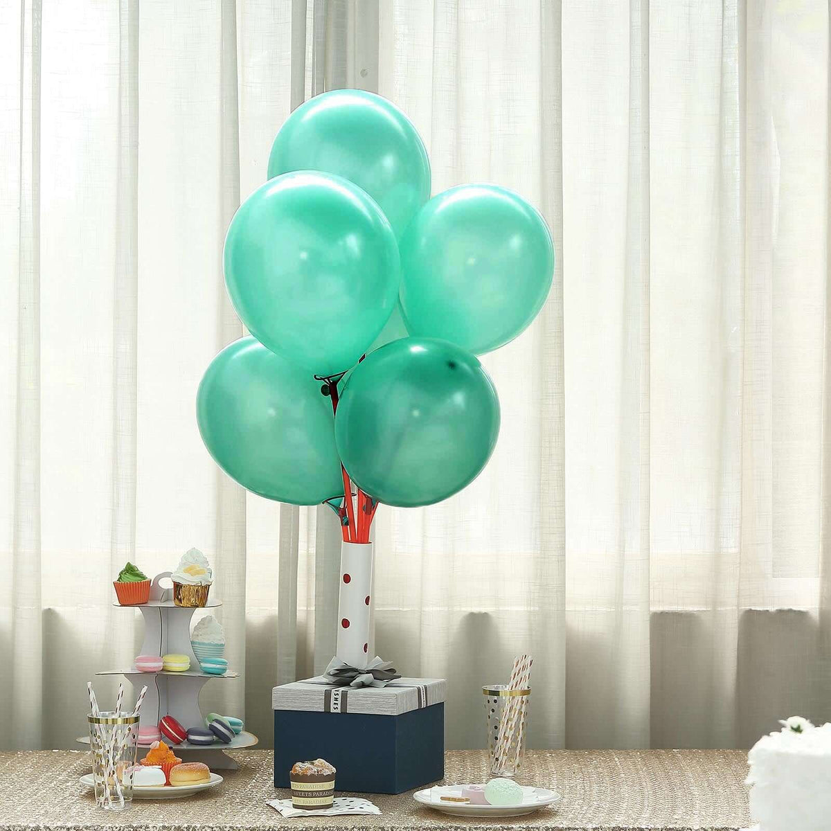 25 Pack 12" Shiny Pearl Turquoise Latex Helium or Air Balloons