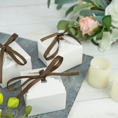 25 Pack 2.5"x2.5" White Grosgrain Ribbon Tote Party Favor Gift Boxes