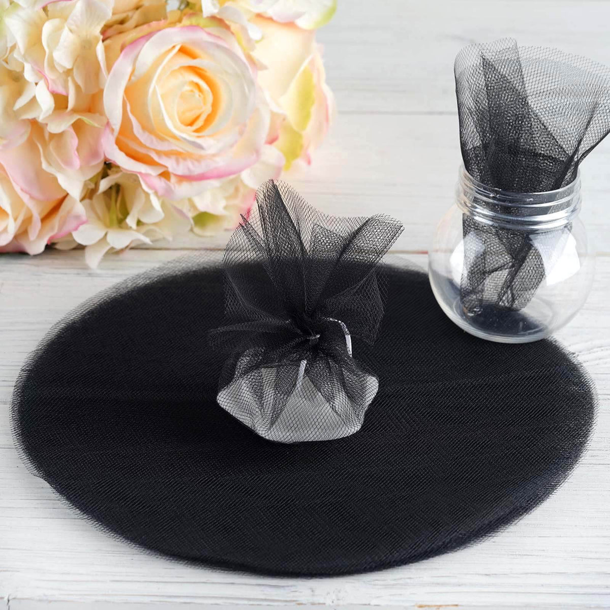25 Pack 9" Black Sheer Nylon Tulle Circles Favor Wrap, DIY Craft Fabric