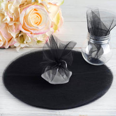 25 Pack 9" Black Sheer Nylon Tulle Circles Favor Wrap, DIY Craft Fabric