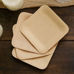 25-Pack Bamboo 3.5" Square Dessert Plates - Natural Eco Friendly Disposable Dinnerware for Farmhouse-Style Events, Parties & Gatherings