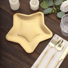 25-Pack Paper Star Shaped Dinner Plates Matte Gold - Eco-friendly Disposable 300GSM Party Plates for Starry-Themed Events 9"
