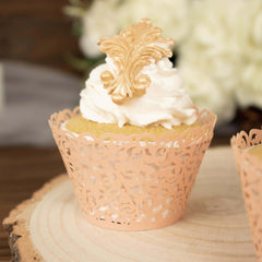 25-Pack Paper Cupcake Wrappers Lace Laser Cut Design Blush - Muffin Baking Cup Trays for Events