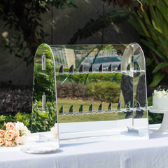 2-Tier Champagne Glass Holder Display Stand Table Top in Silver Mirror Finish - Modern Stemware Rack Cocktail Drink Holder with 18 Hooks for Events & DIY Bars 25"