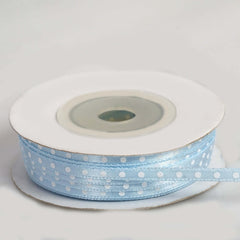 25 Yards 1 8" Light Blue Satin Polka Dot Ribbon - Clearance SALE