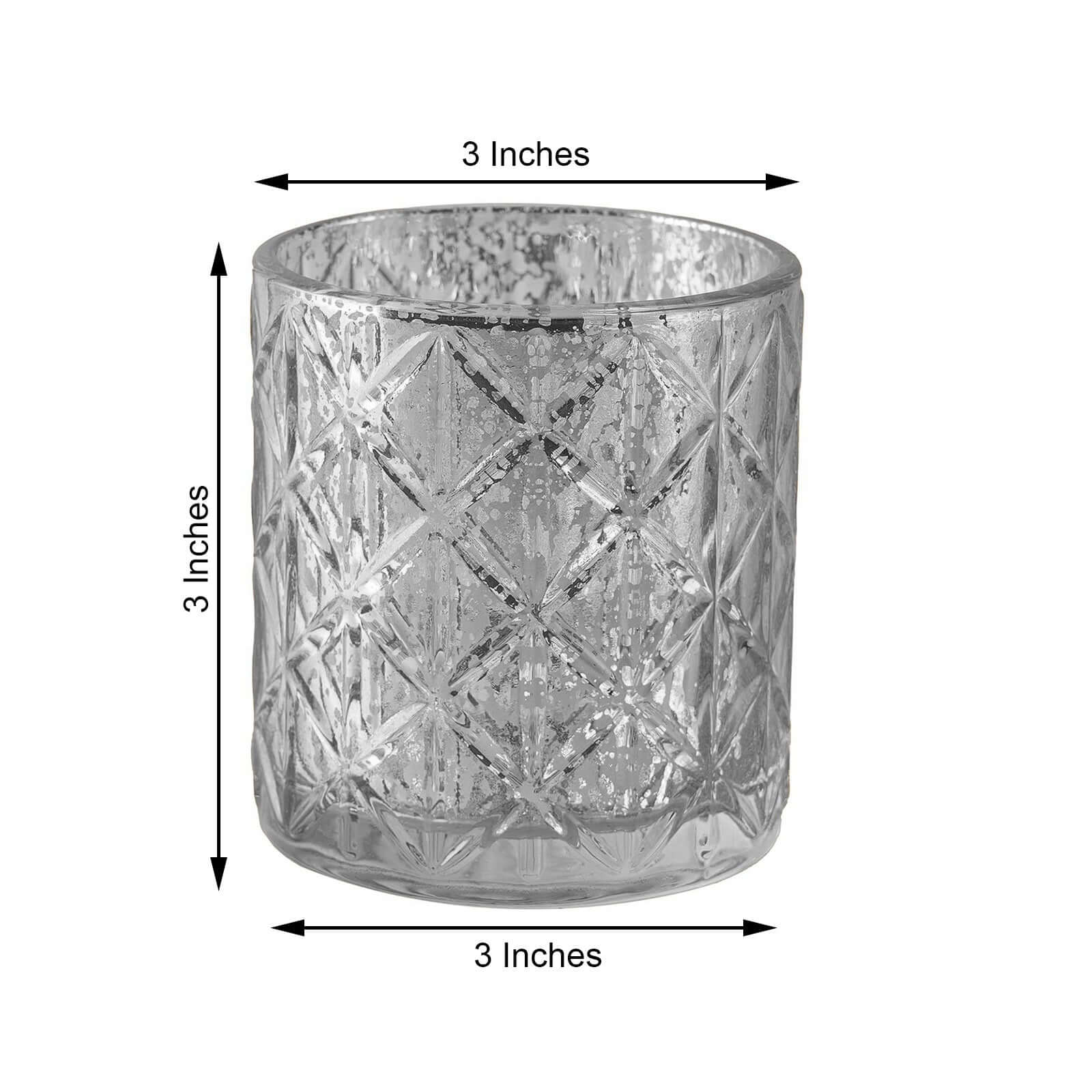 6-Pack Mercury Glass Candle Holders Shiny Silver with Geometric Design - Votive Tealight Holders 3"