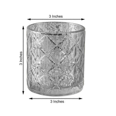 6-Pack Mercury Glass Candle Holders Shiny Silver with Geometric Design - Votive Tealight Holders 3"