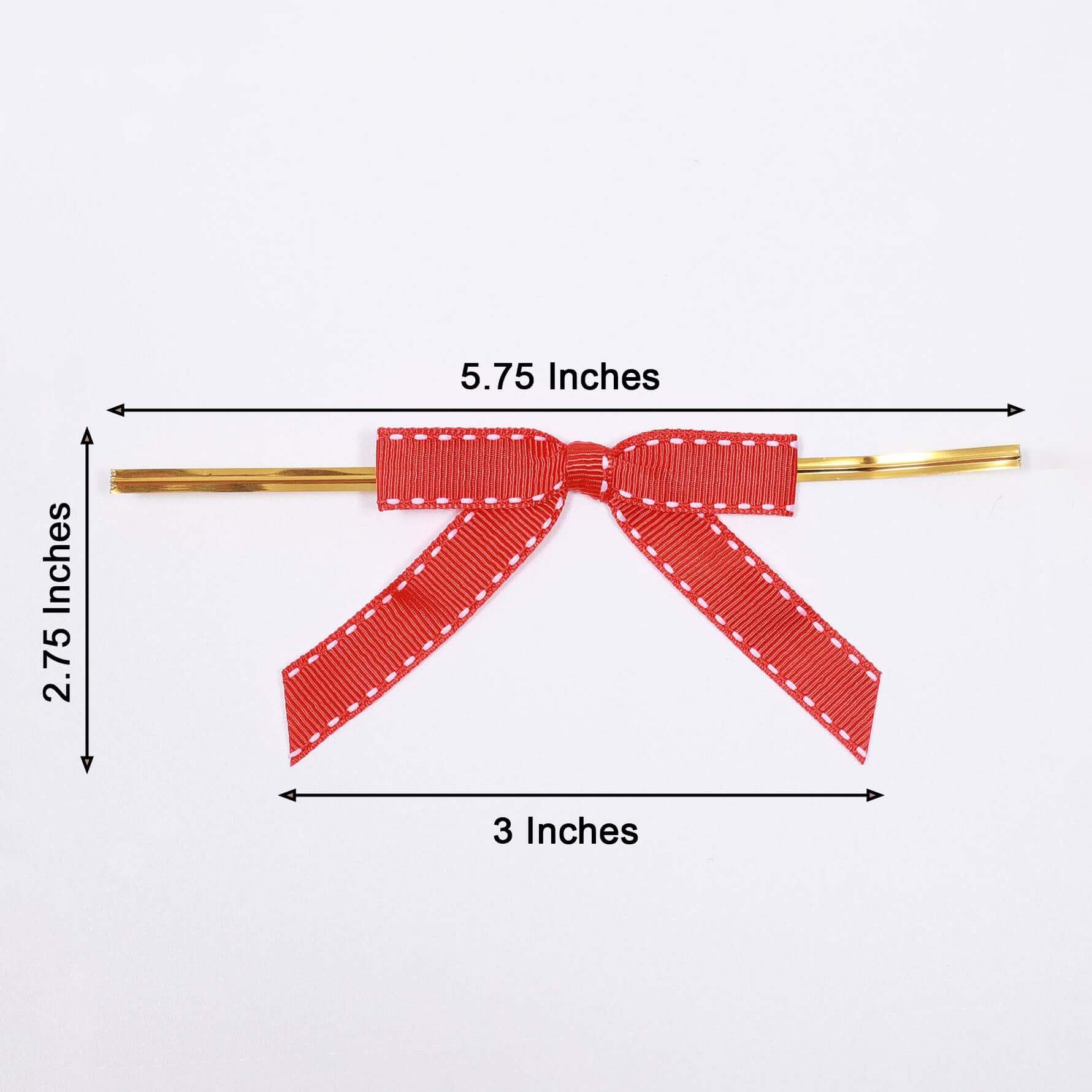 50 Pcs 3" Saddle Stitch Ribbon Bows With Twist Ties, Gift Basket Party Favor Bags Decor - Red White Polyester