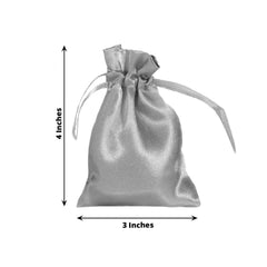 12 Pack 3" Silver Satin Drawstring Wedding Party Favor Gift Bags