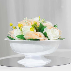 3-Pack Plastic Footed Compote Bowl Flower Vases Roman Style White - Round Decorative Pedestal Table Centerpieces 10"