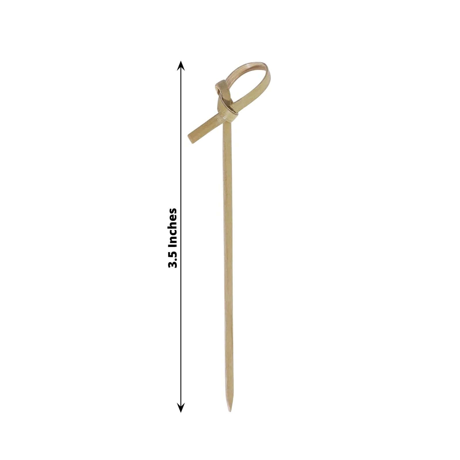 100-Pack Bamboo Skewers Knotted Style - Natural Eco Friendly Wooden Cocktail Picks for Food Display Party Snacks & Outdoor Cooking 3.5"