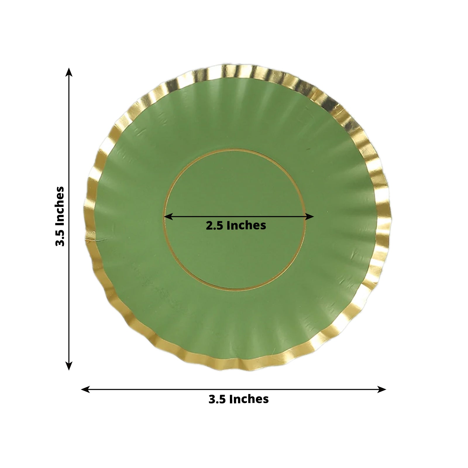 50-Pack Paper 3.5" Round Party Plates in Dusty Sage Green with Gold Scalloped Rim - Disposable Mini 250GSM Dessert Plates for Tapas, Appetizers & Finger Foods