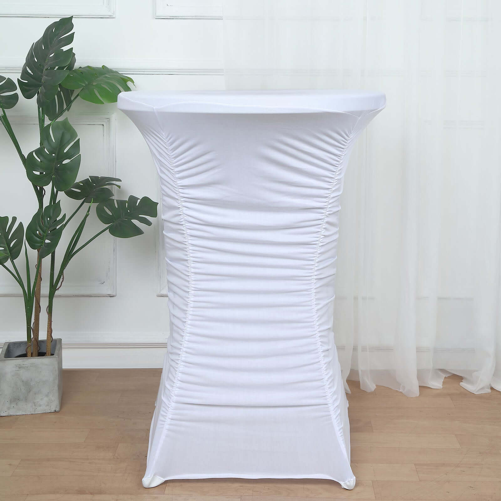 Heavy Duty Spandex 32" Fitted Round Cocktail Table Cover White Ruched Pleated - Durable Stretch Design