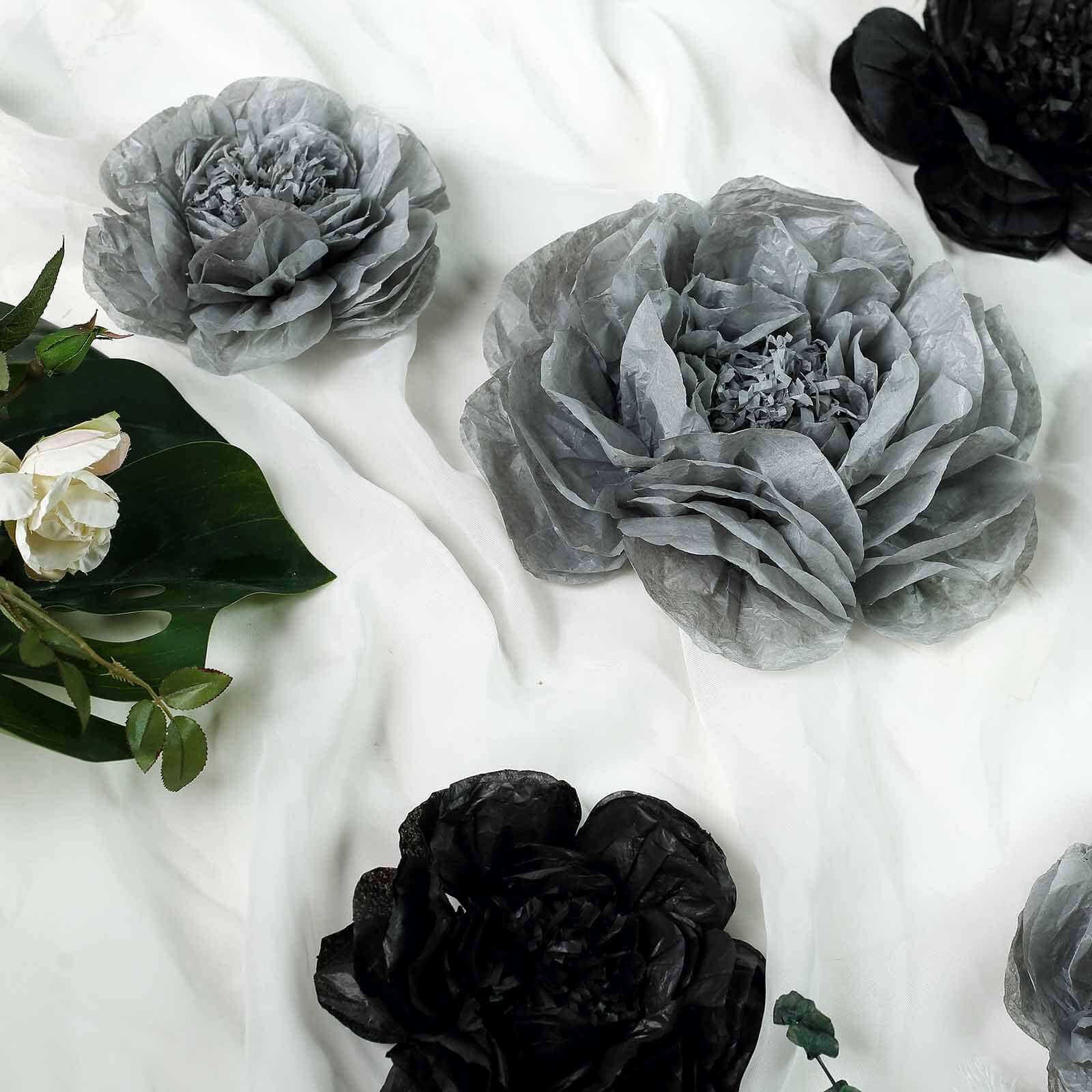 Set of 6 Black Charcoal Gray Peony 3D Paper Flowers Wall Decor - 7",9",11"