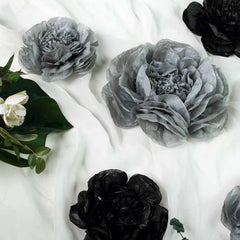 Set of 6 Black Charcoal Gray Peony 3D Paper Flowers Wall Decor - 7",9",11"