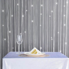 3ftx8ft White Silver Silk Tassel String Curtains, Decorative Room Divider Panels