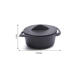 6 Pack 3oz Black Mini Plastic Cooking Pot Bowls, Disposable Mini Dessert & Appetizer Dishes with Lid and Handles