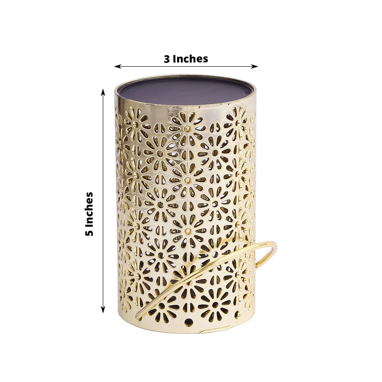 3-Pack LED Decorative Hanging Lanterns Flower Design Gold - Battery Operated Lights 3"x5"