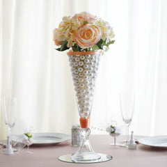 4-Pack Glass Trumpet Vases Reversible Crystal Ball Design Clear - Stylish Floral Table Centerpieces 14"