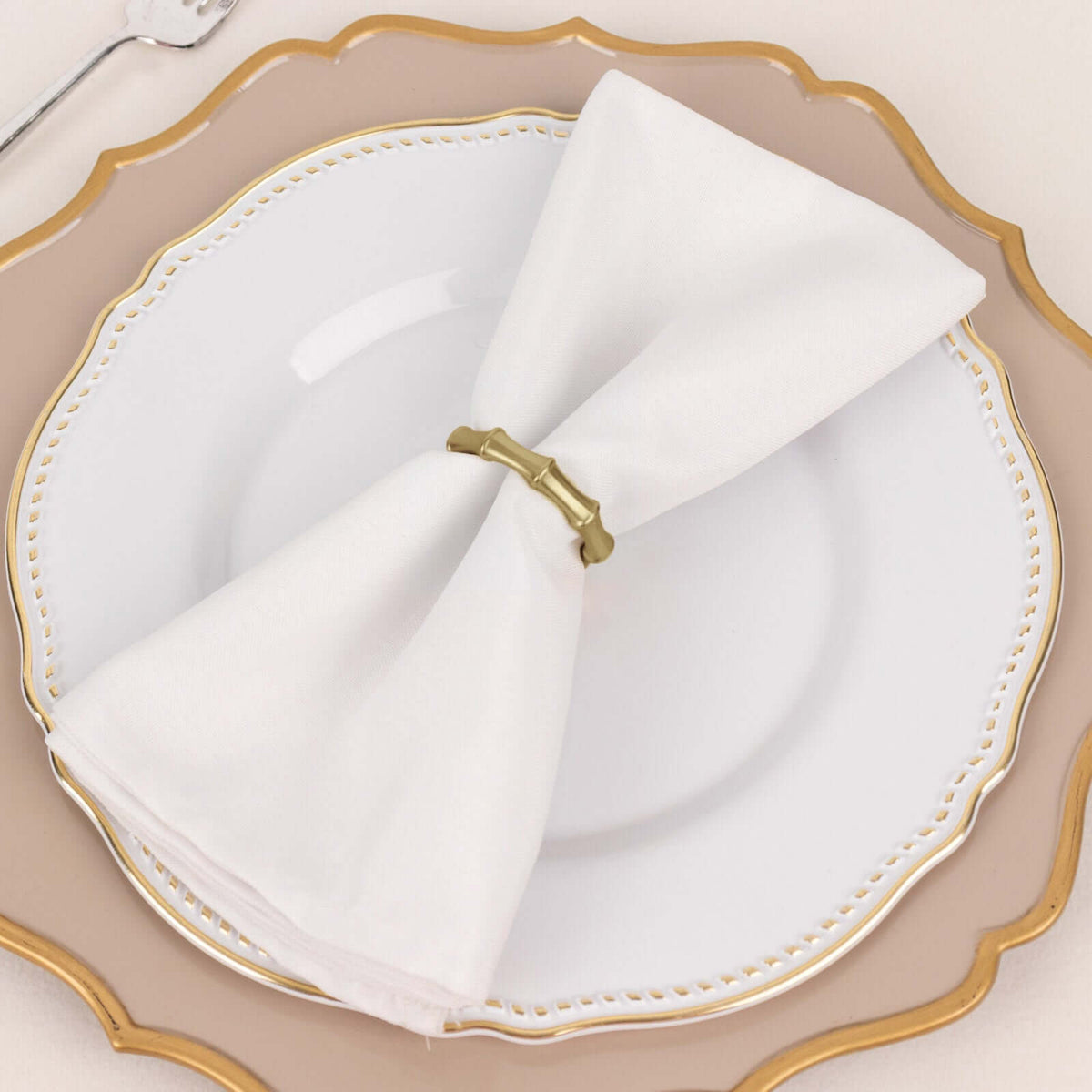 4 Pack Gold Metal Napkin Rings Bamboo Knuckle Style, Modern Serviette Holders - 2"