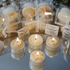 4-Pack Tea Light Candles Island Sea Shell Design Gift Wrapped with Thank You Tag - Party Favors for Weddings & Gatherings