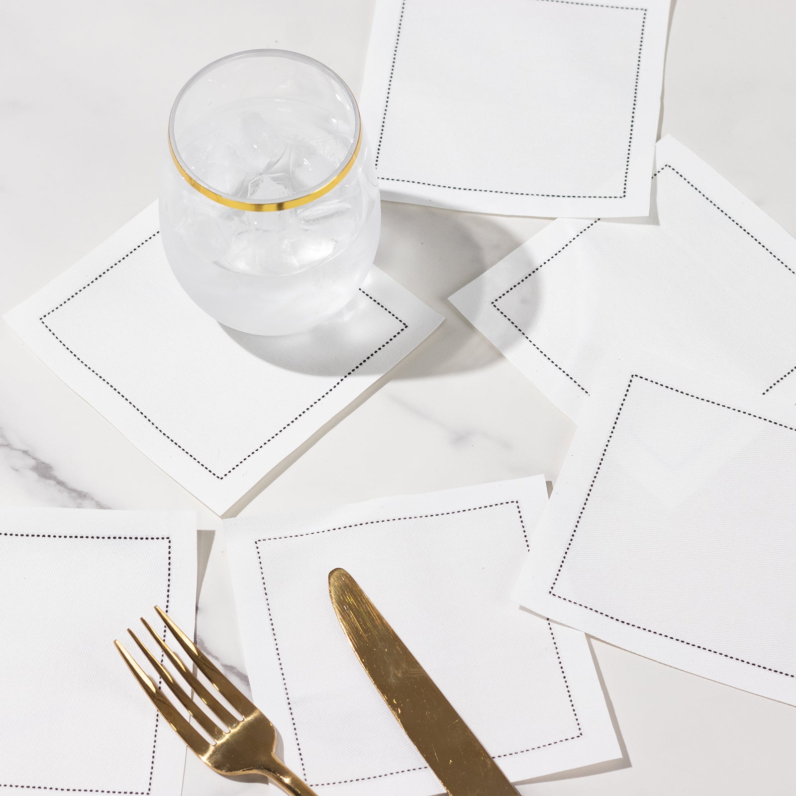 50-Pack Cotton Cocktail Napkins with Black Hemstitched Border White - Disposable 4.5"x4.5" Napkins for Events