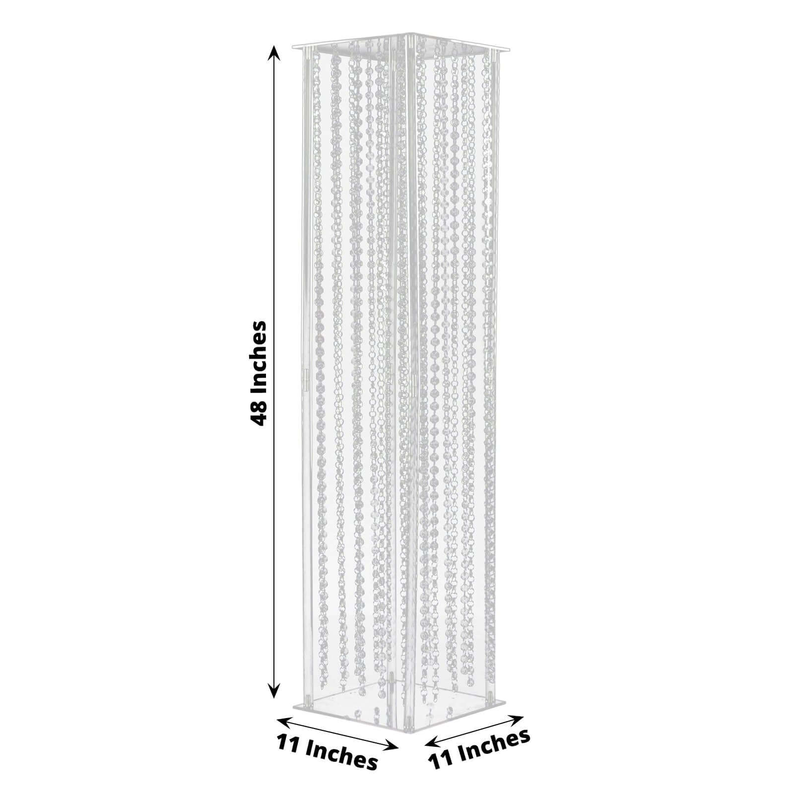 Acrylic Flower Pedestal Vase Pillar Stand with Crystal Beads Clear - Durable Wedding Floor Centerpiece for Large Displays 48"