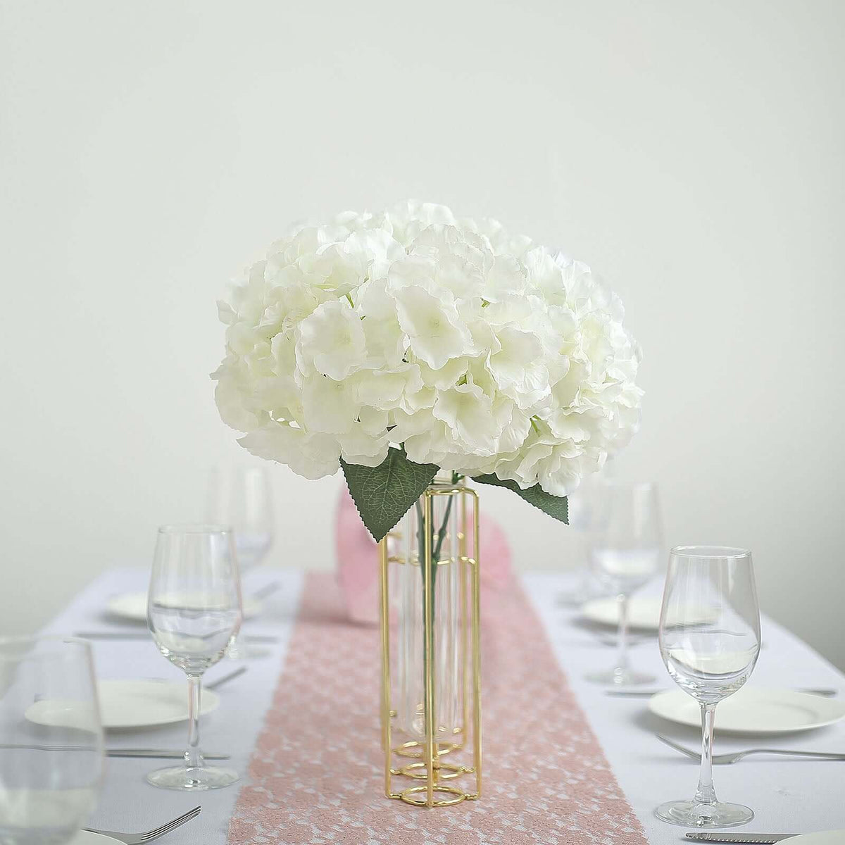 5 Bushes Cream Artificial Silk Hydrangea Flower Bouquets