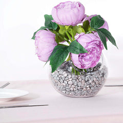 5 Flower Head Lavender Lilac Peony Bouquet Artificial Silk Peonies Spray