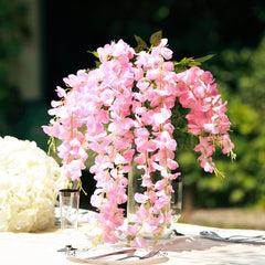 5 Pack 44" Silk Hanging Wisteria Flower Garland Vines in Pink, 3 Strands in 1 Bush