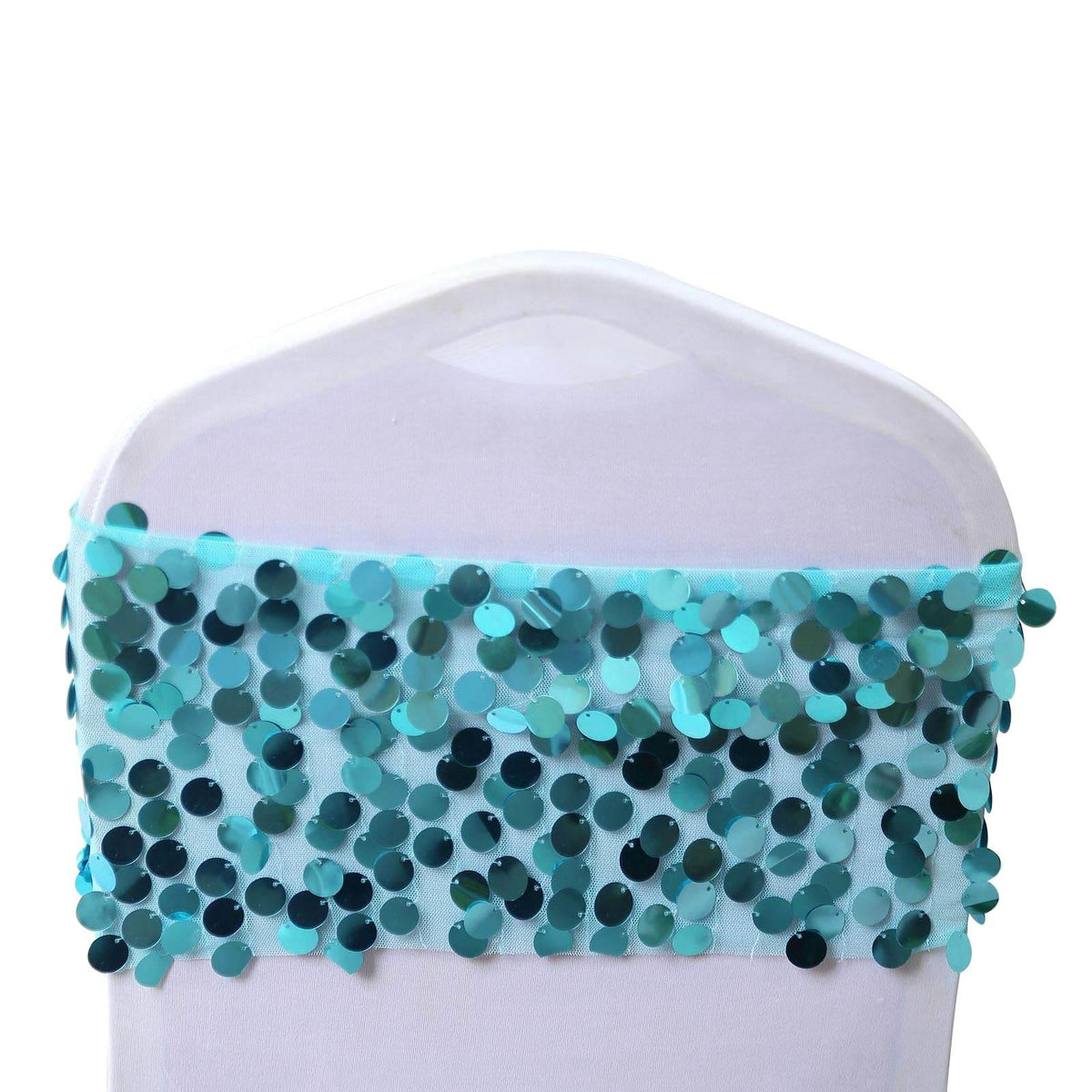 5 Pack Big Payette Sequin 13"x10" Chair Sash Bands Turquoise - Stylish Glittering Decor for Weddings & Gatherings