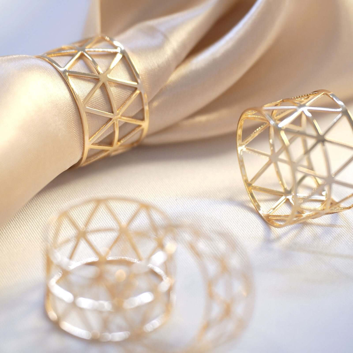 5 Pack Metallic Gold Geometric Napkin Rings, Paper Napkin Holders