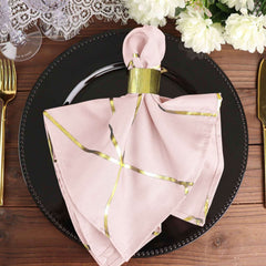 5 Pack Modern Blush and Geometric Gold Cloth Dinner Napkins 20"x20"