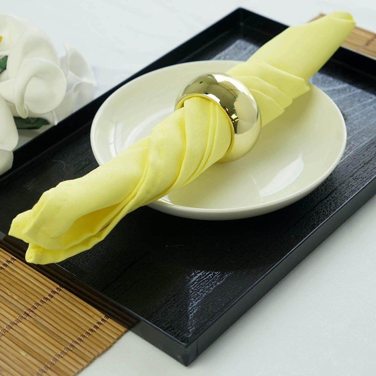 5 Pack Polyester 17"x17" Napkins Yellow - Durable & Wrinkle Resistant Dinner Napkins