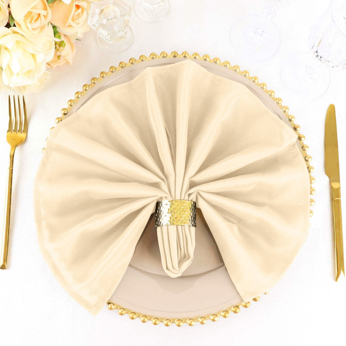 5 Pack Polyester 20"x20" Napkins Beige - Wrinkle Resistant & Easy Care Cloth Napkins