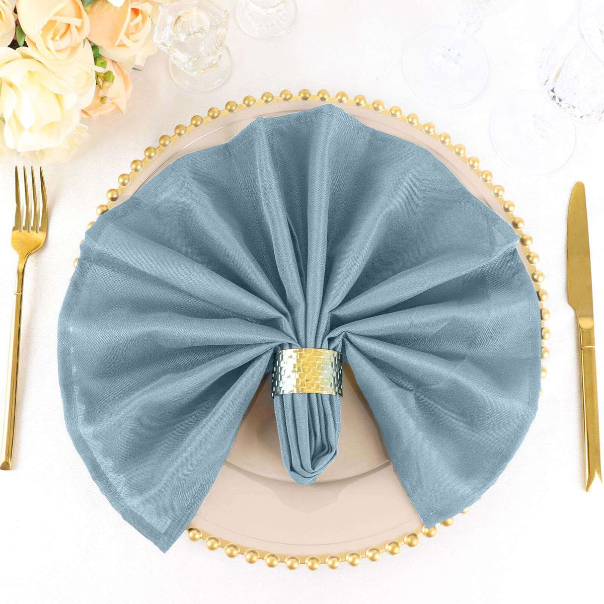 5 Pack Polyester 20"x20" Napkins Dusty Blue - Wrinkle Resistant & Easy Care Cloth Napkins