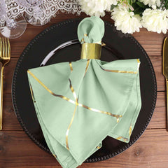 5 Pack Polyester 20"x20" Napkins Sage Green with Gold Geometric Foil Pattern - Modern Reusable Dinner Napkins