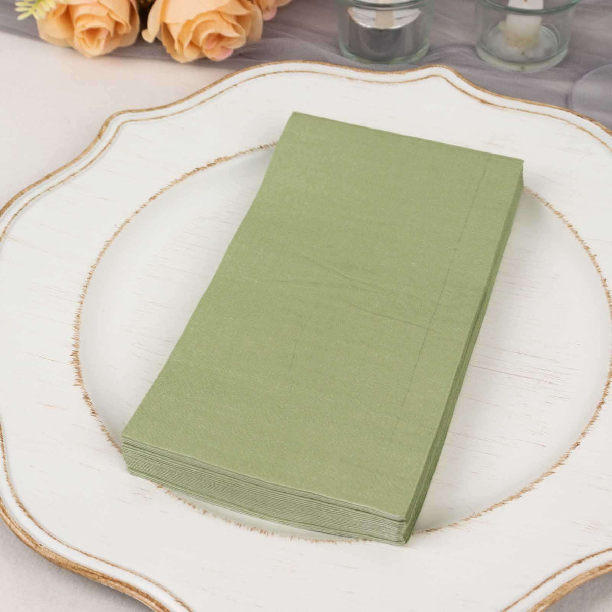 50-Pack Paper Napkins Soft Sage Green - Disposable 2-Ply Cocktail and Beverage Napkins for Weddings